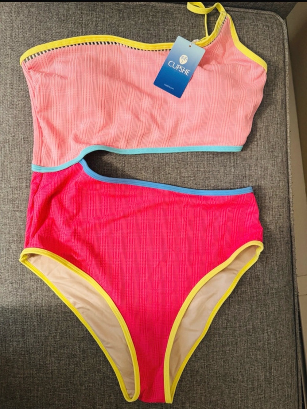 Cupshe Pink & Yellow Colorblock Ribbed Bikini Set